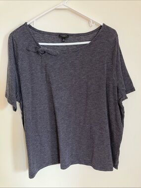 Talbots Navy and White Dot Short Sleeve Tee with Shoulder Knot